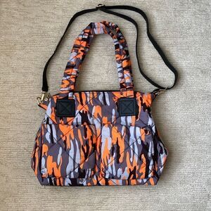 Love of Fashion Orange, Gray & Black Camo Puffer Tote with Removable Shoulder St